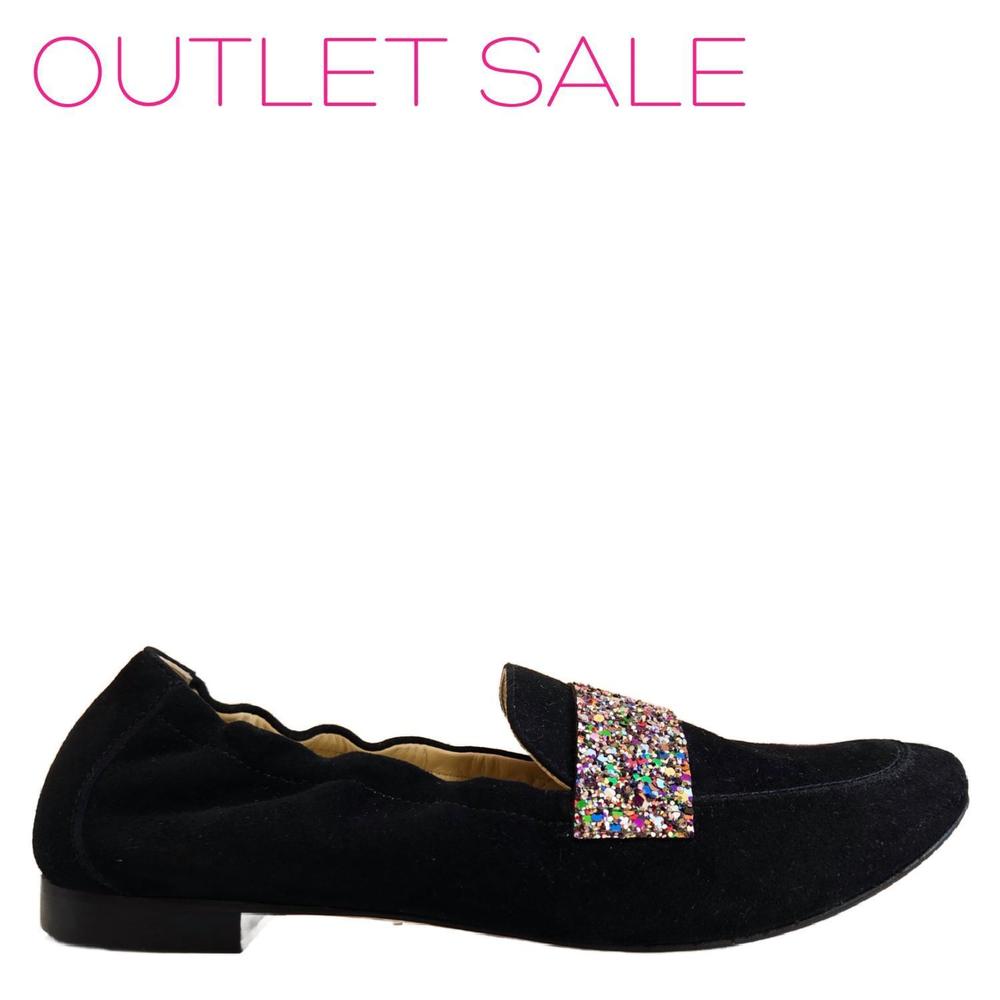 NEW LALISA women's glitter suede loafer in black multi